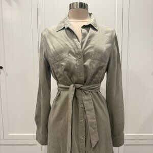 Cloth & Stone Olive Shirt Dress Medium Belted Button Front Tencel